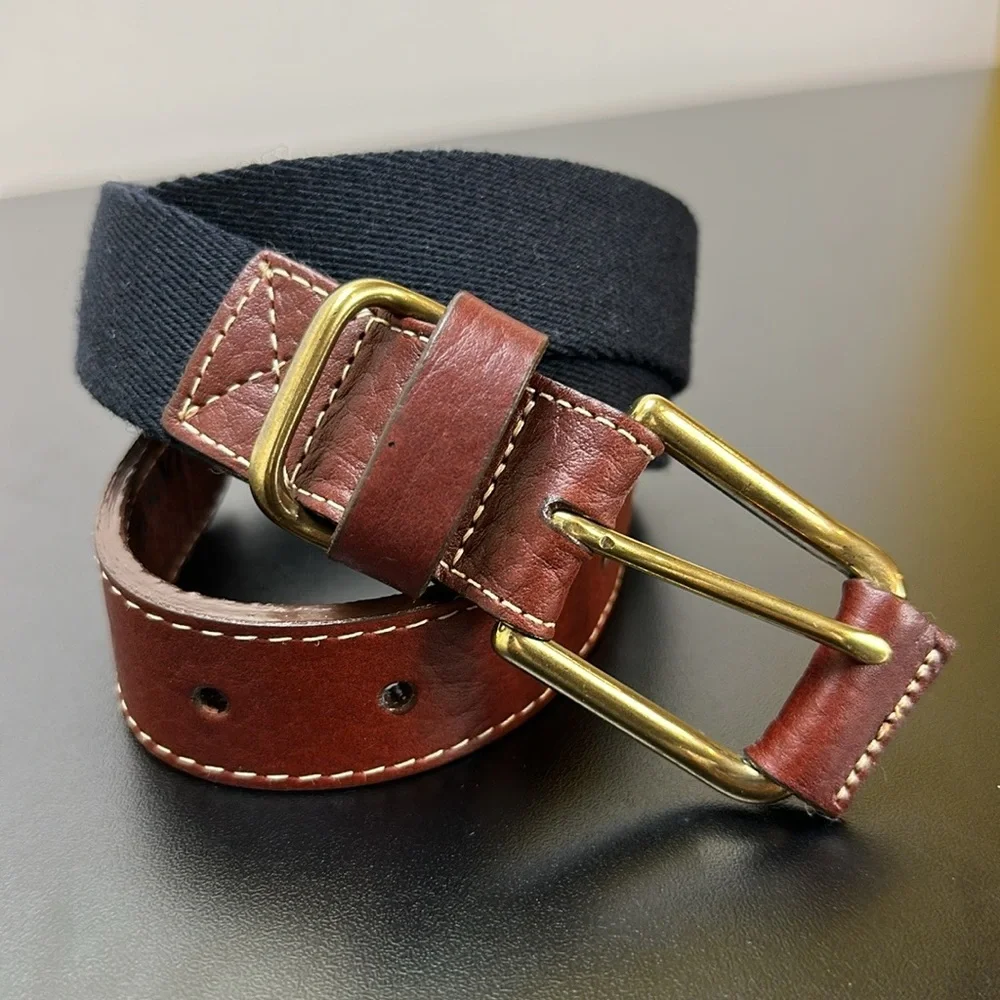 Orvis Brown Leather/Black Canvas Single Prong Brass Buckle Size 38 Made in USA‎